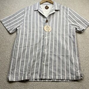Common People Shirt Mens L Grey White Striped Short Sleeve Camp Collar Button Up